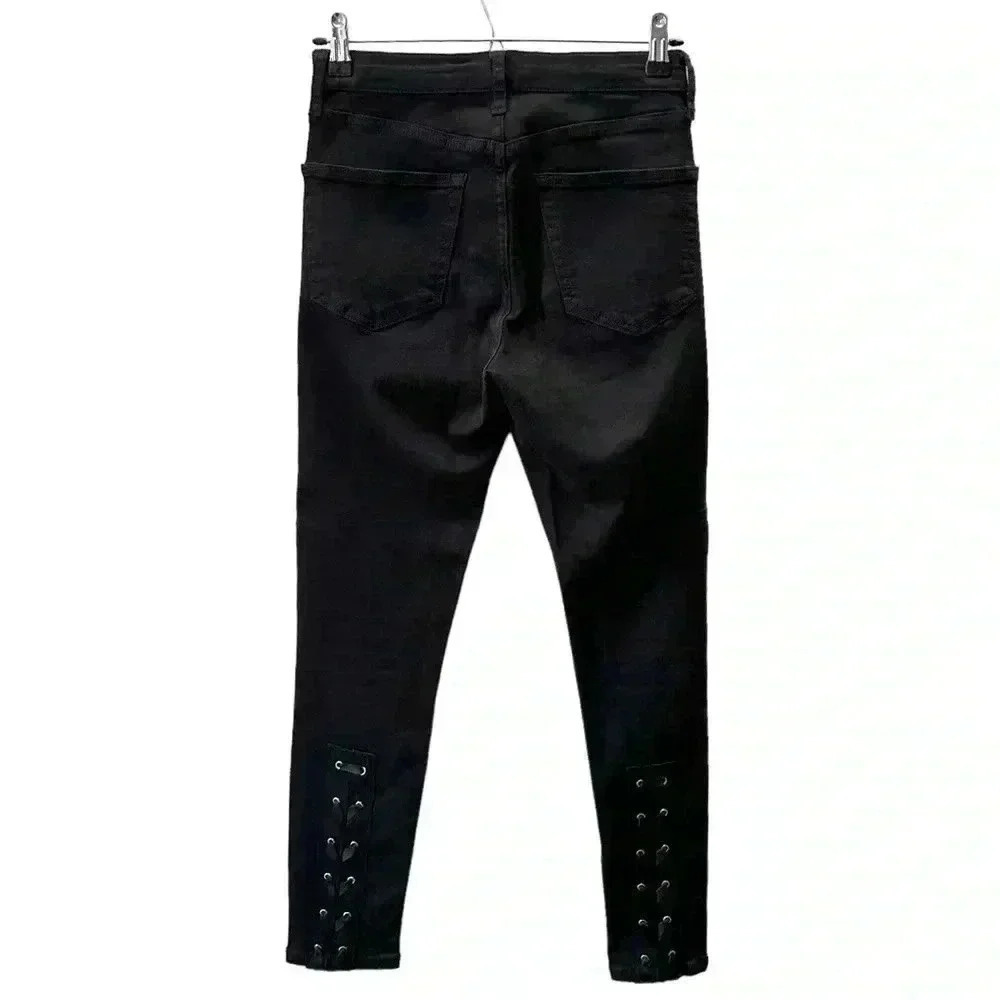 Topshop Moto Skinny Jeans Jamie High Rise Lace Up Ankle Crop Black Size 26 - Picture 3 of 16